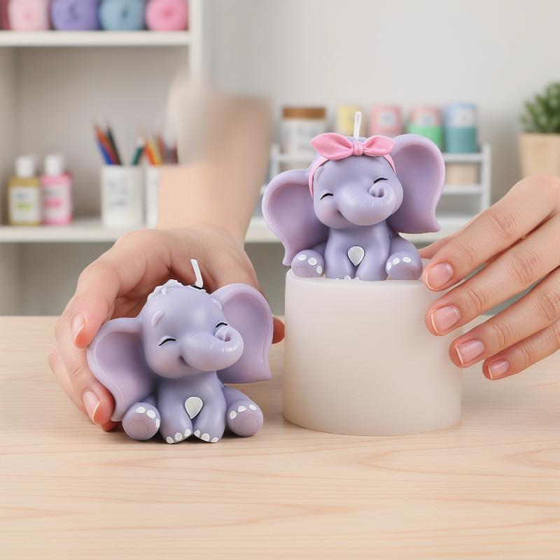 Soap Making Utensils - Cute 3D Elephant Silicone Candle Mold