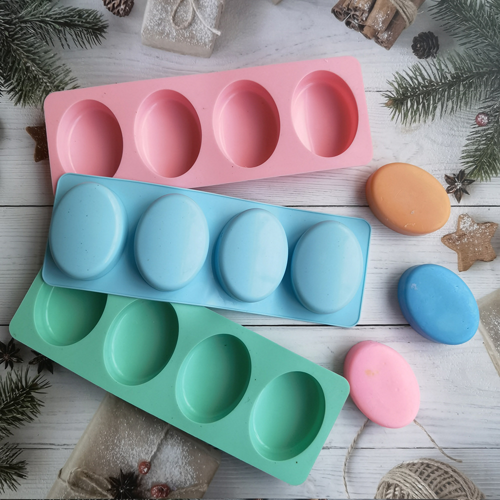 Soap Making Art - 4 Cavities Oval Handmade Soap Silicone